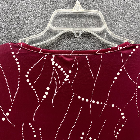 Womens Top Blouse Plus Size Red Wine Relaxed round neck 3/4 Sleeve thin fabric - Picture 4 of 12